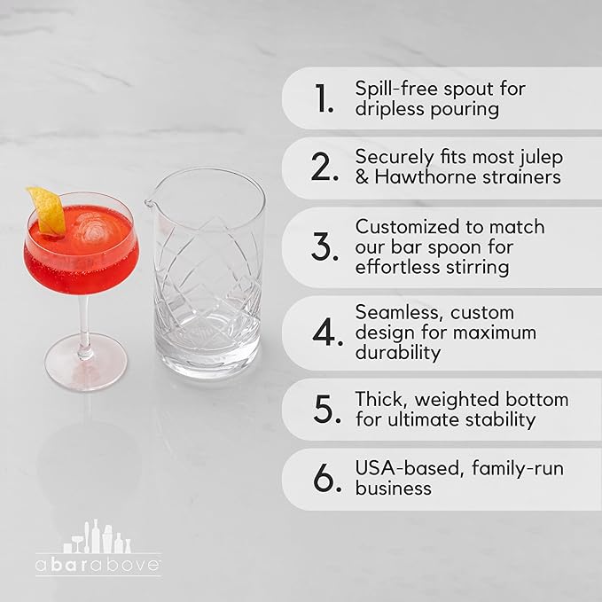 A Bar Above Cocktail Mixing Glass, Diamond Cut Crystal Stirring Pitcher, Thick Weighted Base for Stable Stirring, 18 Oz Drink Mixer, Bar Accessories, Ideal for Craft Cocktails at Home or Bars