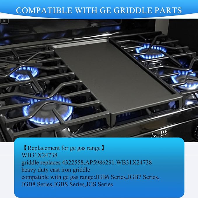 Shengyongh CC24738 Cast Iron Griddle For ge Stove 4322558 AP5986291 PS11725207 Compatible For ge Appliance