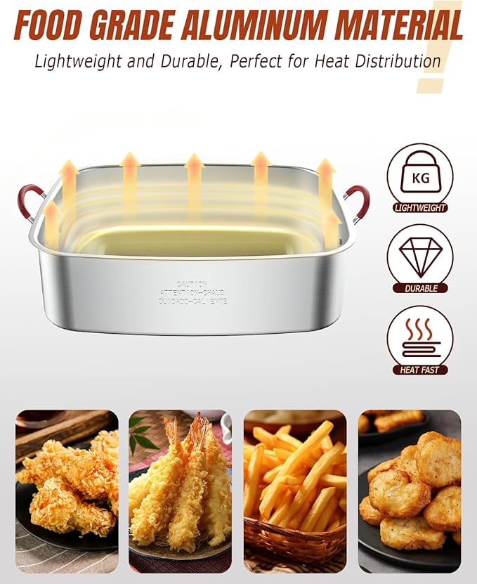Deep Fryer Pot 18QT | Fish Fryer Pot with Basket | Heat-Resistant Silicone Handles | Lid & Fryer Tong & Thermometer | Outdoor Fryer Pot for Frying Fish, French Fries, Chicken Wings | Foldable Aluminum