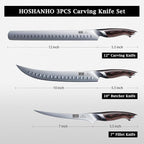 Carving Knife Set 3PCS, Japanese High Carbon Steel Brisket Slicing Knife Sets with Ergonomic Pakkawood Handle, Butcher Knife Breaking Knife Boning Knife for Meat Cutting
