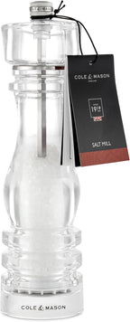 Cole & Mason London Refillable Spice Mill - Kitchen & Home Accessory - Table Salt Grinder - Salt Mill with Ceramic Mechanism - 8", Acrylic