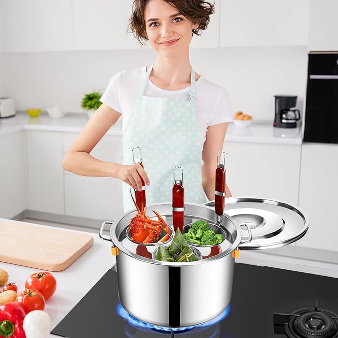 Pasta Cooker Insert Set Stainless Steel Pasta Pot With Strainer Basket Multipots Cooking Tool For Noodles Dumplings Pasta For Home Kitchen Restaurant,3 Holes