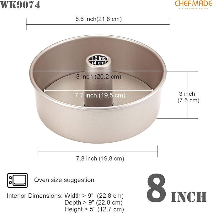 CHEFMADE Angel Food Cake Pan, 8-Inch with Removable Loose Bottom Non-Stick Chiffon Tube Pan 2-Cups for Oven and Instant Pot Baking (Champagne Gold)
