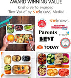 kinsho Bento Box with Lunch Bag and Ice Pack Set | Two Boxes, insulated Bags, Cold Packs for Kids Adults, Value Meal Containers for School Lunches or Snack, 6 Compartments BPA Free, Teal and Orange