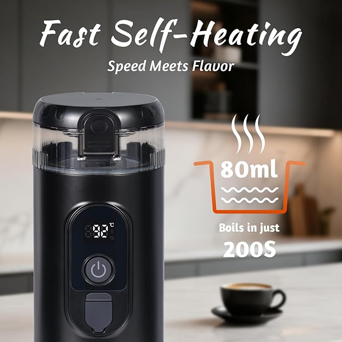 Portable Espresso Machine, Electric Travel Coffee maker with Self-Heating & USB-C, 20Bar High Pressure, Compatible with Coffee Capsules & Grounds（NS&DG） for Camping, RV, Office, Car