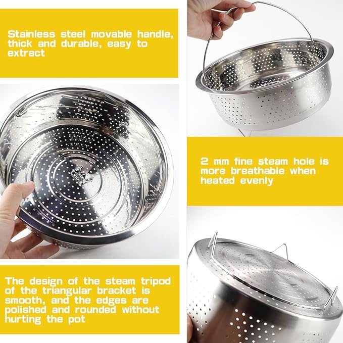 Metal Steamer Insert Steaming Rack with Handle Stainless Steel Steamer Basket Rice Cooker Steaming Basket for Kitchen Dim Sum Dumplings Bun（22cm）