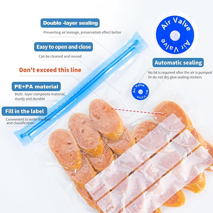 Sous Vide Bags, 24PCS 3Size Reusable Vacuum Seal Bags for Food,Vacuum Zipper Sealer Bag with Hand Pump, Sous Vide Cooking,Freezer Safe,Microwave Heating and Food Storage