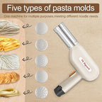 Handheld Electric Pasta Maker 5-in-1 Cordless Pasta Maker Machine Automatic Noodle Press Machine for Homemade Spaghetti, Portable Noodle Maker with Dough Cutter, Quick and Easy to Clean