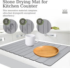 Hopegiver Stone Drying Mat for Kitchen Counter, 23.62"x15.35" Quick Dry Collapsible Mat Kitchen, Gray Absorbent Diatomaceous Earth Dish Drying Mat for Countertops, Sink, Bathroom, with Sanding Sponge