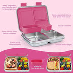 MaMix Bento Lunch Box Stainless Steel,3 Compartments Leak-Proof Bento Box for Sandwich, Lunch Containers Freezer Safe (pink)