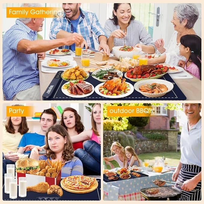 Food Warming Mat for Buffet,5s Full Surface Heating,Electric Warming Tray with 3m Power Cord,Roll Up Warming mat for Food,6 Level Adjustable TEM&6H Timer,Auto-Off Timer Food Warmer mat,Everyday Use