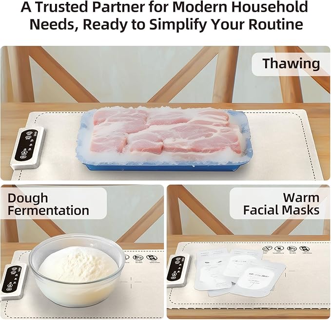 Food Warming Mat Electric Heating Tray for Buffets and Parties 3 Adjustable Temperature Settings from 40 to104 Degrees Fast Heating in 10 Seconds Child Safety Lock Easy to Clean (White)