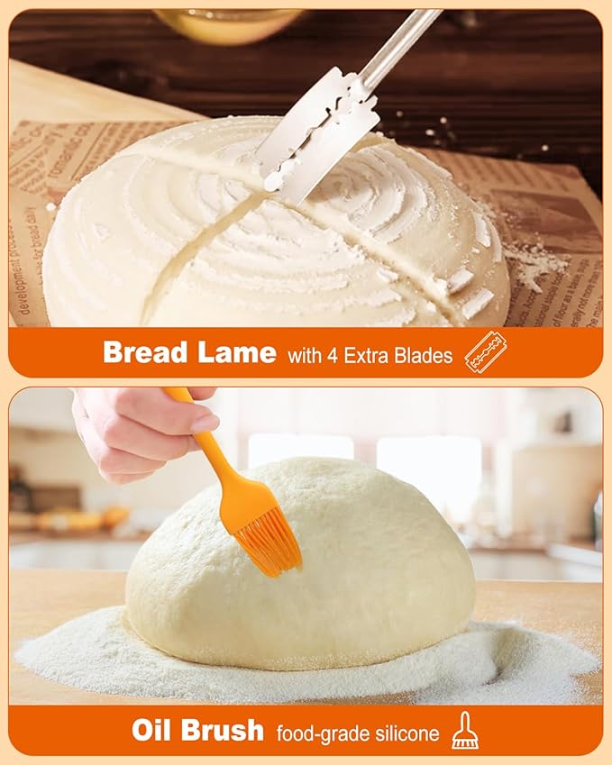 Sourdough Bread Baking Supplies Tools,10 Inch Oval & 9 Inch Round Banneton Bread Proofing Basket Set,Sourdough Starter Kit Gift for Bread Making (white with Starter Jar)