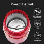 Electric Coffee Grinder for Beans, Spices, Herbs, Grains and Nuts, Stainless Steel Blades, 2.8 oz, Red