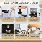 Espresso Machine with Milk Frother, 20 Bar Espresso Maker for Cappuccino&Latte, Compact Coffee Maker for Home&Office, 50oz Removable Water Tank, Stainless Steel