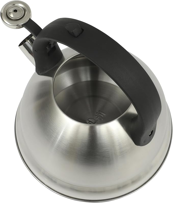 Mr. Coffee Armidale 2.5QT Whistling Tea Kettle, Large Brushed Stainless Steel Kettle for Stovetop, Durable Fast-Boil Tea Pot