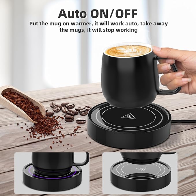 Coffee Warmer with Mug Set - Electric Beverage Cup Warmer for Desk Office Home Use, Candle Warmer Heating Plate with Gravity Switch Auto Shut Off (Up to 131F/55C), 12oz (Purple Set)