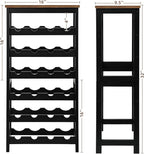 VASMIA Wine Rack Freestanding Floor, 6 Tier Bamboo Wine Storage Shelves with Table Top, 24-Botttle Wine Rack Shelf for Kitchen Bar Dining Room Living Room, Rustic Brown and Black