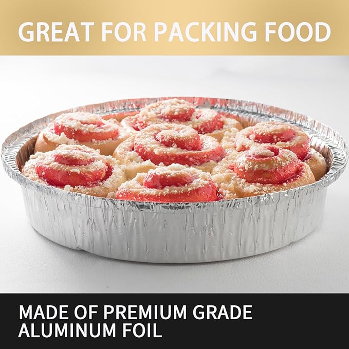 Silver Knight (60 Pack) 7-Inch Round Aluminum Pans Disposable with Plastic Dome Lids Tin Foil Pans for Roasting, Meal Prep, to-Go Containers Silver