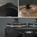 2 * 1.25 Quarts Dual Slow Cooker, Buffet Server & Warmer with 2 Removable Ceramic Pots, 3 Adjustable Temp Settings & 2 Visible Glass Lids, Stainless Steel, Black