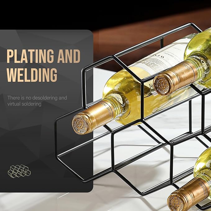 Countertop Wine Rack - 9 Bottle Freestanding Modern Black Metal Small - 2 Tier Tabletop Wine Holder Stand for Cabinet, Pantry - Wine Racks Countertop - No Assembly Required