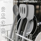 Coukre Silicone Kitchen Cooking Utensils Set with Holder – Heat-Resistant, Food-Grade Kitchen Tools, Spatula, Spoon & Gadgets for Non-Stick Pans, Dishwasher Safe (14, PureGray)