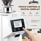 Electric Coffee Grinder with Flat Burr, 19 Settings & Digital Timer Display, Commercial Espresso Coffee Grinder with Large 35 oz Hopper, White