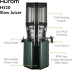 Hurom H320 Cold Press Juicer Machine, Easy to Clean Masticating Slow Juicer, Coarse Strainers, Self-Feeding, Hands Free, Family Size, Quiet Motor, Easy Assembly (Kale/Dark Green)