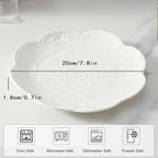 Neaylfe 6-Piece Embossed Ceramic Salad Plates, 8 Inch White Dinner Plates for Kitchen, Lightweight Round Plates, The Dessert, Salad, Appetizer, Small Lunch, etc Plate