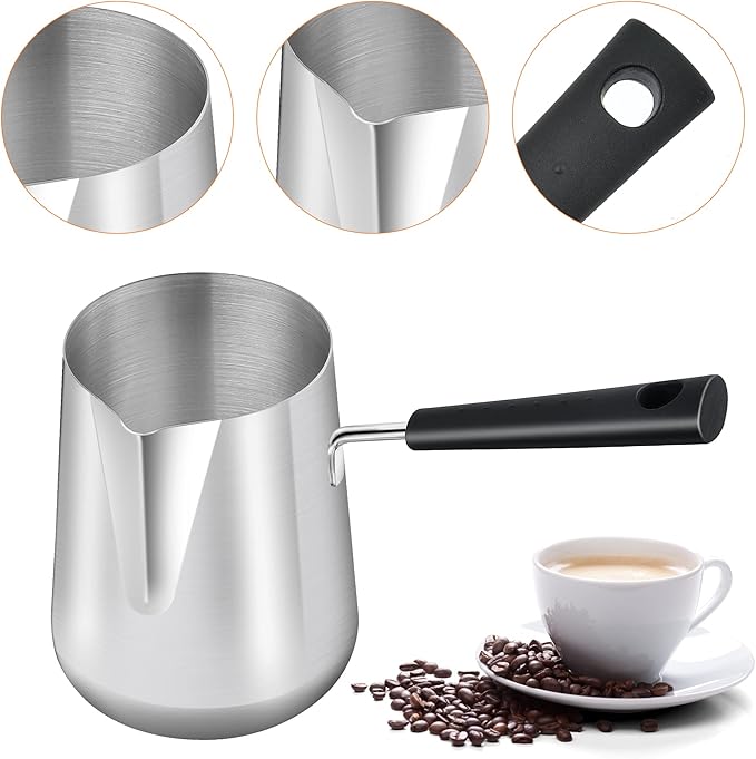 Set of 2 Milk Warmer Pot, 11.83 oz/30.43 oz Turkish Coffee Pot, Stainless Steel Butter Warmer with Pouring Spout, Butter Warmer Pot for Making Coffee, Butter, Milk and Chocolate