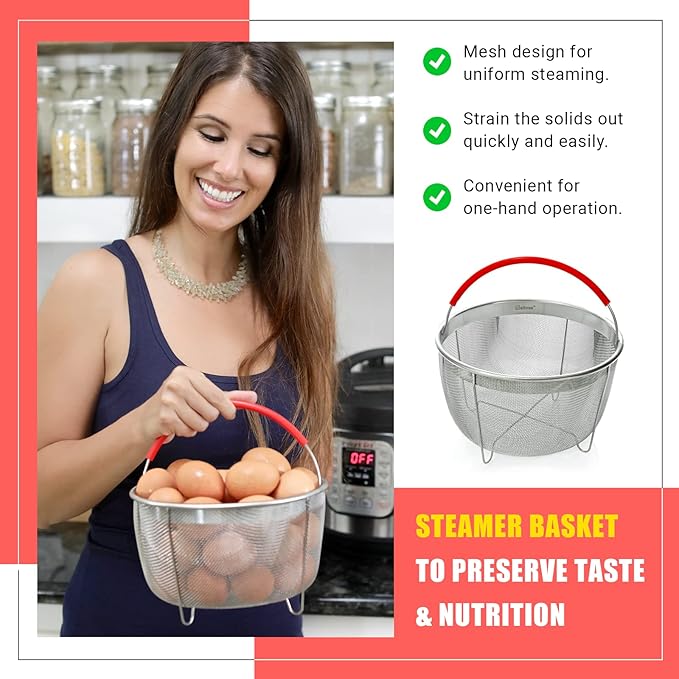 Original Salbree Steamer Basket for 3 qt quart Instant Pot Accessories, Stainless Steel Strainer and Insert fits IP Insta Pots, Instapot, Other Pressure Cookers, with Silicone Handle [6qt 8qt avail]