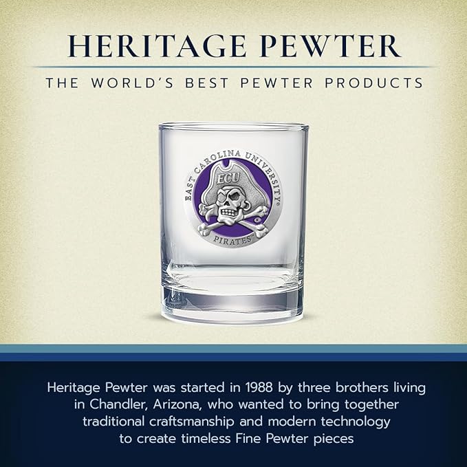 Heritage Pewter East Carolina Double Old Fashion | Double Rocks Glass 14 OZ for Liquor | Expertly Crafted Pewter Glass