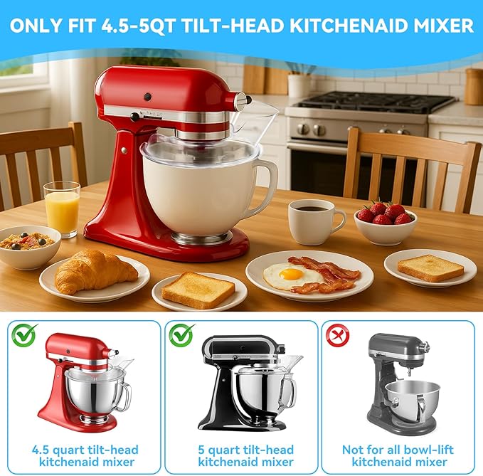 Pouring Shield for Kitchenaid Mixer, Kitchenaid Pouring Shield for Tilt-Head Stand Mixers (4.5-5 Quart), Kitchenaid Splash Guard for Kitchen Aid Stainless Steel, Glass and Ceramic Mixer Bowl