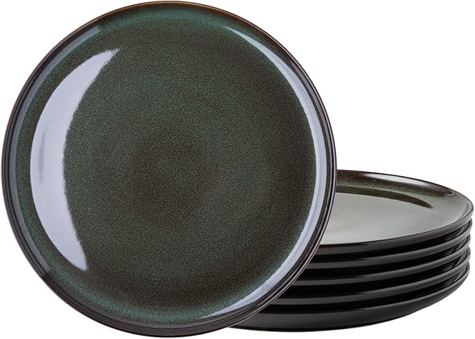 LERATIO Ceramic Plates Set of 6, 8.5 Inch Reactive Glaze Light Weight Porcelain Salad Plates,Modern Shape Dinnerware Dishes Set for Kitchen,Microwave&Dishwasher&Oven Safe,Resistant-Green
