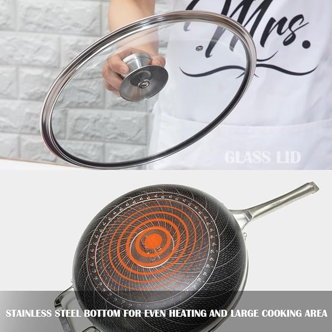 14 Inch Hybrid Stainless Steel Wok with Lid & Steamer Basket,Nonstick Stir Fry Pan, PFOA-Free,Stay-Cool Handle,Works on Induction,Dishwasher & Oven Safe