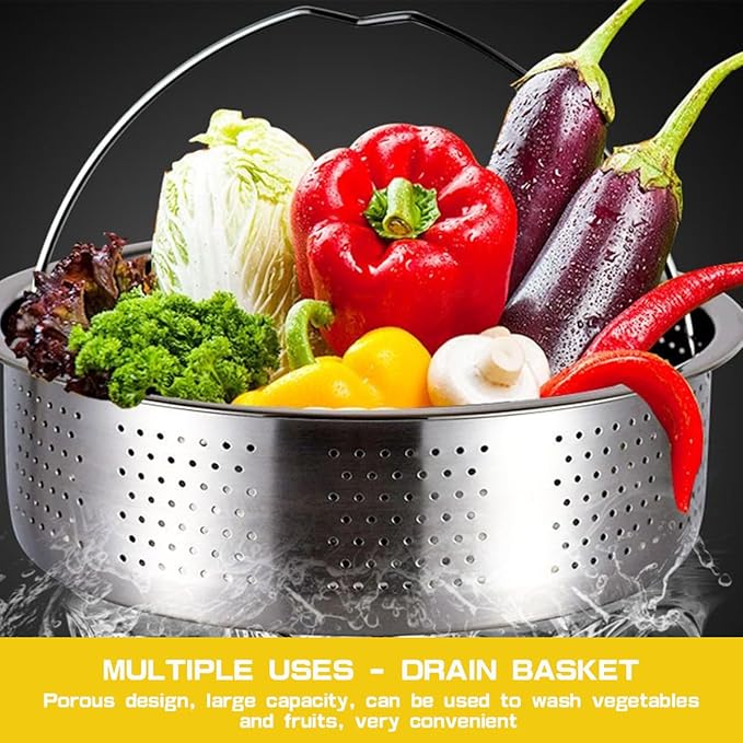 Metal Steamer Insert Steaming Rack with Handle Stainless Steel Steamer Basket Rice Cooker Steaming Basket for Kitchen Dim Sum Dumplings Bun（22cm）