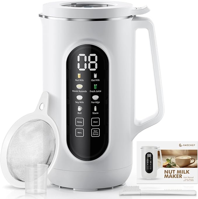 40oz Nut Milk Maker Machine, 10 in 1 Nut Milk Maker for Homemade Almond Milk, Soy Milk, Oatmeal, and Non-Dairy Beverages, Soy Milk Maker with 10 Blades, Delay Start, Keep Warm, Auto-clean, Boiling