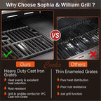 Sophia & William 4-Burner Gas BBQ Grill with Side Burner & Porcelain-Enameled Cast Iron Grates, Outdoor Cooking Propane Grills Cabinet Style Garden Barbecue Grill, 46,700BTU, Black