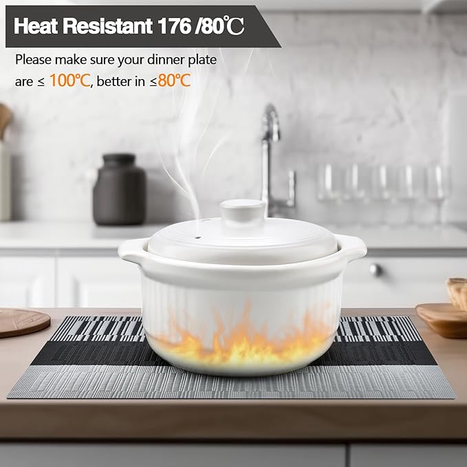 Placemats Set of 6 - Easy Clean Washable Vinyl Placemats - Heat Resistant PVC Place Mats for Dining Table (Black and Gray, 6)