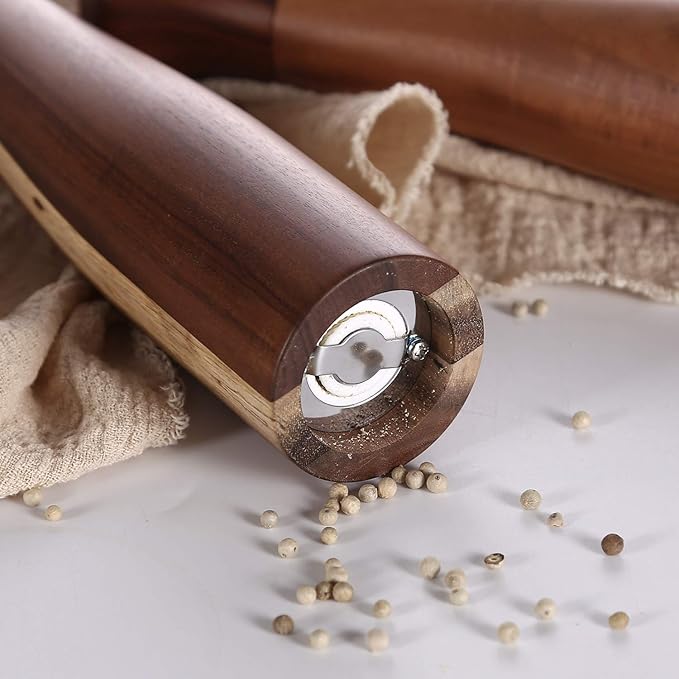 KKC HOME ACCENTS Wooden Salt and Pepper Shakers,Wooden Salt and Pepper Grinder Mill Set Refillable,Acacia Wood, 10 Inch