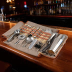Bartender Travel Kit with Waxed Bag | 22 Piece Bar Set in Roll | Portable Cocktail Tools for Home & Travelling Bartending – Professional Boston Shakers, Unbreakable Melon Squeezer, Accessories