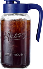 Mason Jar Pitcher - Airtight & Leakproof Glass Pitcher with Lid, Perfect for Breastmilk, Cold Brew, and Sun Tea, 2 Quart (64 oz) Mason Jar with Pour Spout Lid