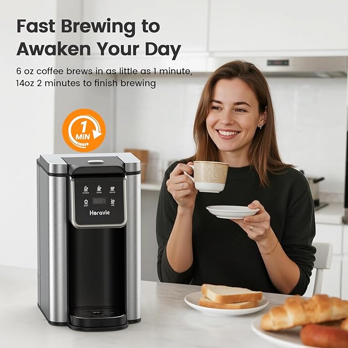 Single Serve Coffee Maker for K-Cup Pod and Grounds, Hot and Iced Coffee Maker, 6 to 14oz Brew Sizes, 50oz Removable Reservoir, Strong Button Feature, Fit 6.5" Mugs, Stainless Steel, Black