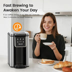 Single Serve Coffee Maker for K-Cup Pod and Grounds, Hot and Iced Coffee Maker, 6 to 14oz Brew Sizes, 50oz Removable Reservoir, Strong Button Feature, Fit 6.5" Mugs, Stainless Steel, Black