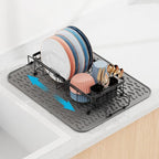 iSPECLE in Sink Dish Drying Rack with Mat, Capacity Expandable Small Dish Rack Over Sink, Black