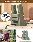 CIRCLE JOY Electric Salt and Pepper Grinder Set Automatic Salt and Pepper Grinder Set with Easy-to-Carry Charging Base and LED Light, USB Rechargeable, Upgrade External Adjustable Coarseness, Green