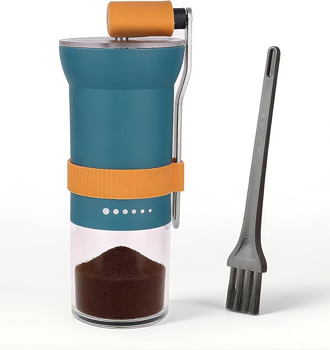 Portable Manual Coffee Grinder for travel - Conical Burr with 5 Adjustable Settings, Hand Crank Bean Mill for Espresso, Pour over, French, Moka - Camping, Hiking, Office & Home, 25g Capacity (Blue)