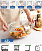 Oval Glass Casserole Dish With Lid Glass Casserole Dishes With Lids Glass Microwave Casserole dish with Lid Covered Glass Bakeware Oven Safe, Glass Casserole With Lid 3.5 Litres