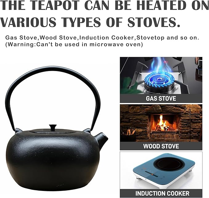 67.6oz Cast Iron Teapot for Stovetop Safe, Black Japanese Tetsubin, 2000ml Tea Kettle with Stainless Steel Infuser for Loose Leaf, Tea Pot Coated with Enameled Interior