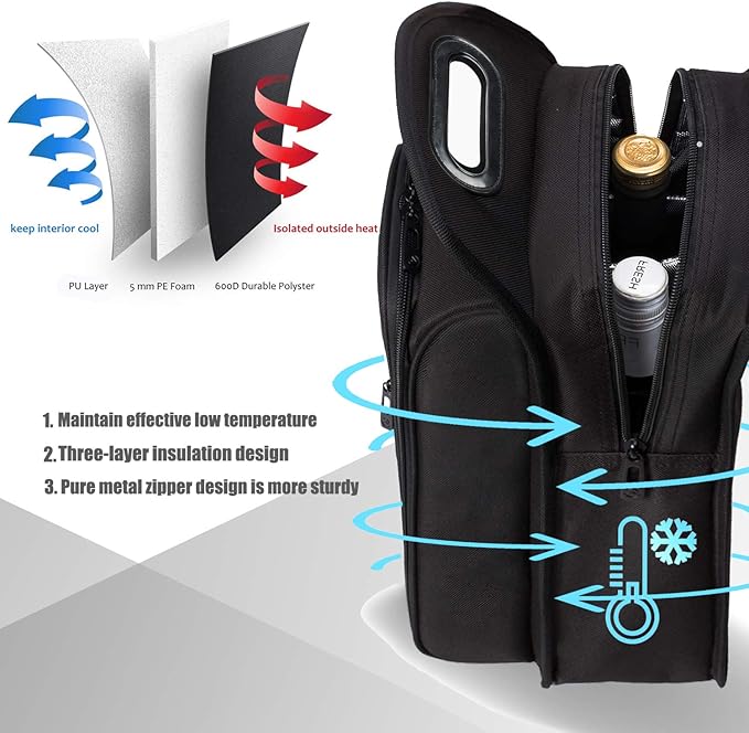 ALLCAMP 6 Piece Wine Travel Bag and Insulated Wine Carrier Tote Carrying Cooler Bag with Handle,Great Gift for Wine Lover